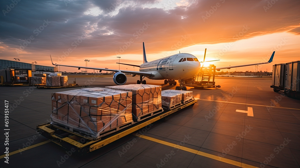 Loading of goods on board a cargo plane, airport , Business logistic. ai generative