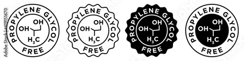 Propylene Glycol free icon. No PEG or PPG ingredients sign stamp emblem. Badge of non Polyethylene or polypropylene chemical compound cosmetic product round seal vector collection