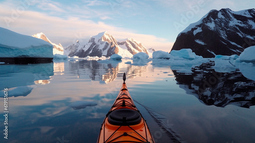 Extreme adventure active sports winter kayaking in antarctica. Generative AI