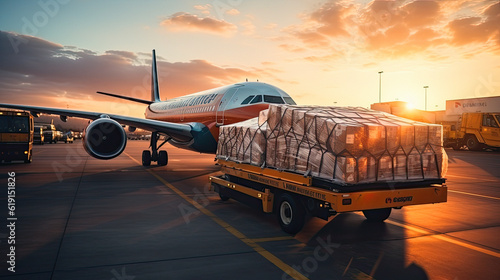 Loading of goods on board a cargo plane, airport , Business logistic. ai generative