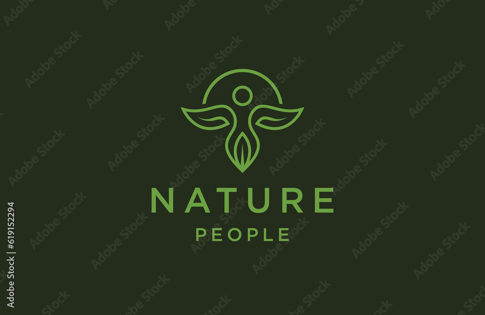 Green leaf of people logo icon design template flat vector
