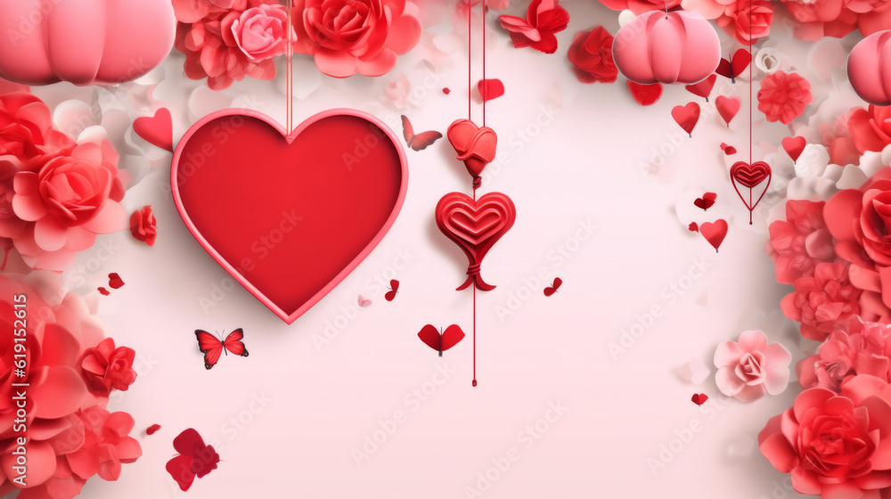 Valentine's day poster with heart and confetti, pink with red background, concept: love and relationship card, copy space, Generative AI
Valentine's day poster with heart and confetti, pink with red background, concept: love and relationship card, copy space, Generative AI