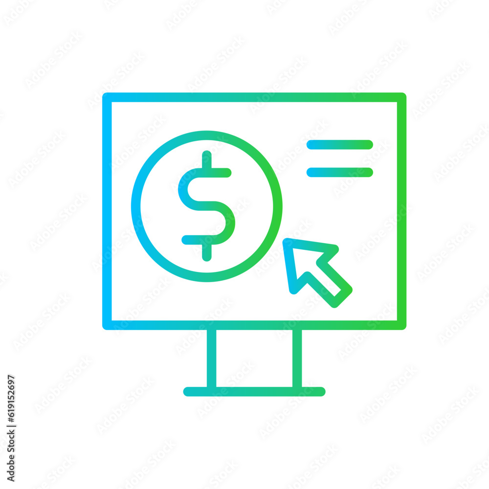 Pay Per Click Business and Finance icon with green and blue gradient outline style. business, technology, media, service, mobile, network, digital. Vector illustration Pay Per Click Business and Finance icon with green and blue gradient outline style. business, technology, media, service, mobile, network, digital. Vector illustration