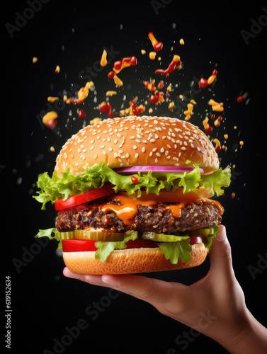 Burger with flying elements