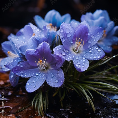 flowers with drops of water on the petals in summer rain