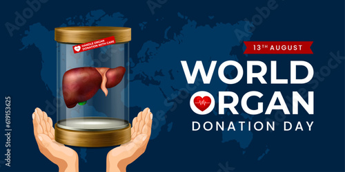 World organ donation day with liver for transplantation, saving lives, artwork, print, doodle, vector illustration (Vector)