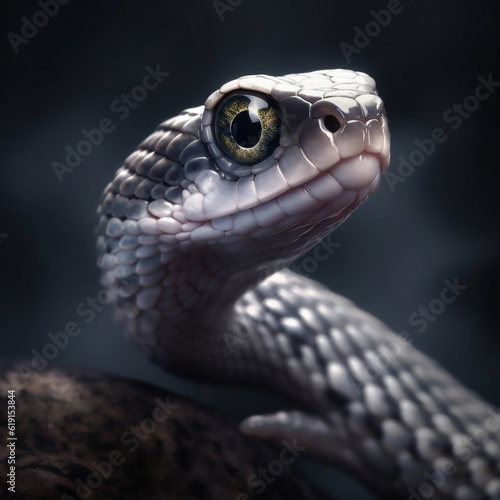 Portrait of a beautiful gray black snake looking into the camera. Generative ai.