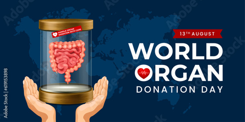 World organ donation day with intestines for transplantation, saving lives, artwork, print, doodle, vector illustration (Vector)