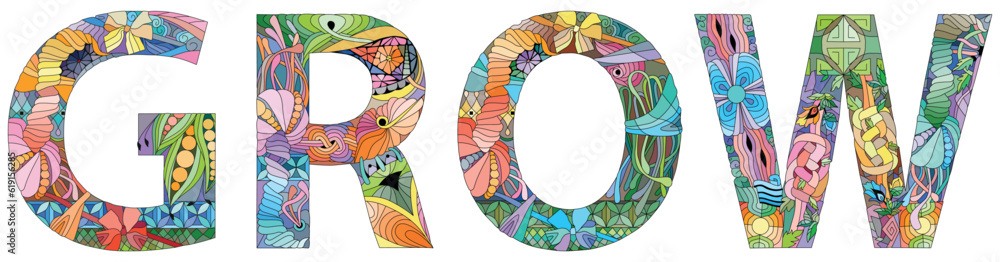 GROW hand drawn modern design vector illustration. GROW hand drawn modern design vector illustration.