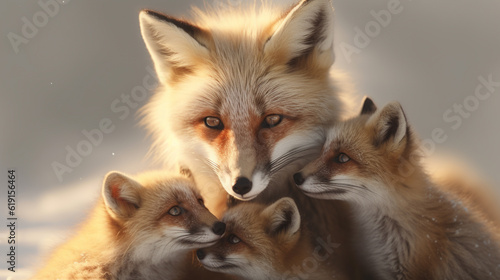 fox  and its cub HD 8K wallpaper Stock Photographic Image © Ahmad