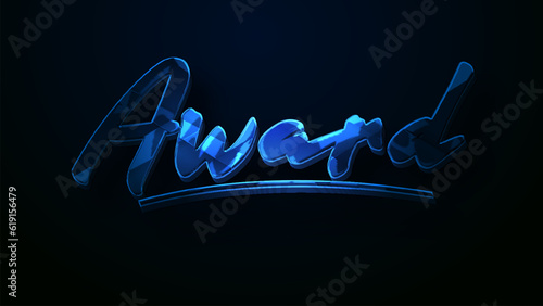 Metallic text effect, editable shiny blue color text style, award text on dark blue background