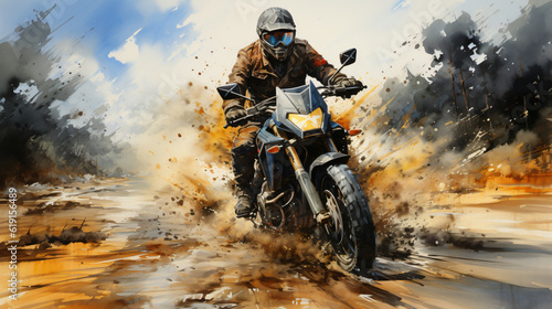motorcycle on the road in watercolor design 