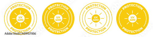 uv400 protection icon set. uv 400 protection emblem set in yellow color. photo