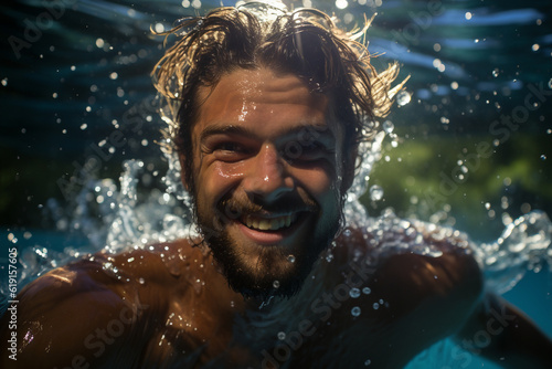 Portrait of a person under water. Generative Ai