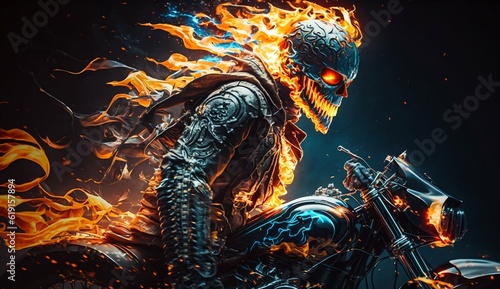 Ghost Rider with Flaming Motorcycle. Generative ai © Scrudje