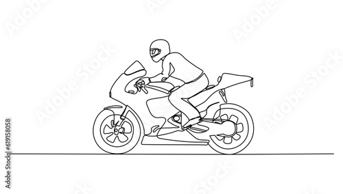 continuos lineart of man riding a sports bike using driving safety for minimalist illustration vector of vehicle