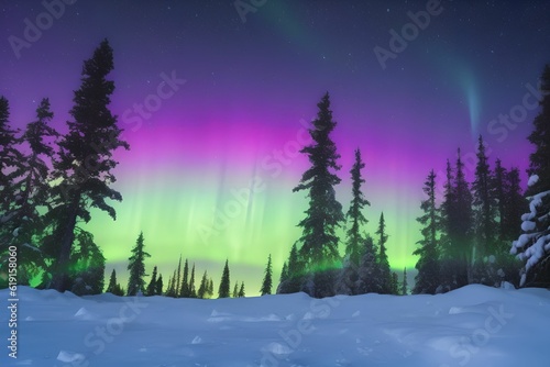 wallpaper, aurora borealis with the forest in the background, generative ai