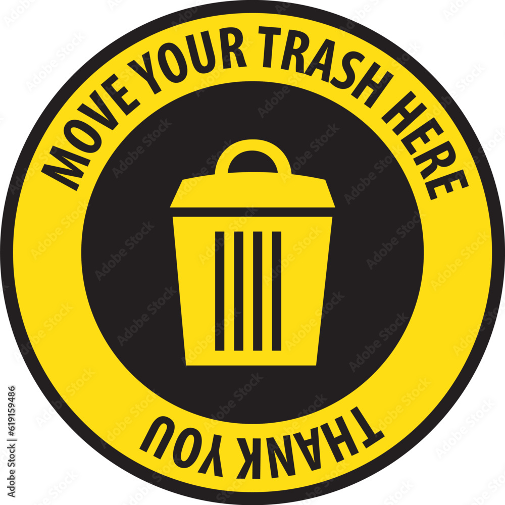 Move your trash here sticker vector, dumping area sign, garbage bin