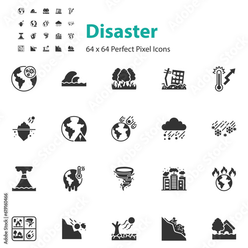 set of disaster icons, environment, natural