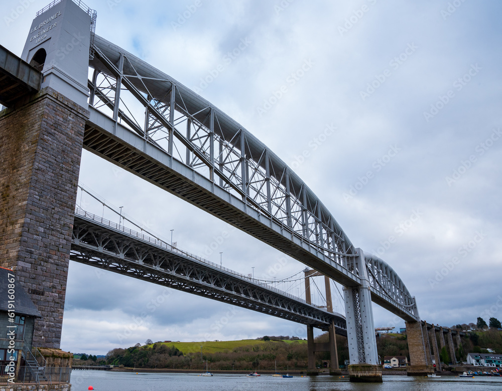 Tamar bridge and Royal Albert bridge in Plymouth Devon Tamar bridge and Royal Albert bridge in Plymouth Devon