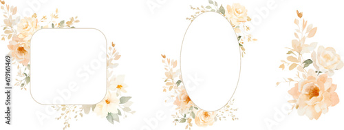Vector watercolor floral bouquets with gentle beige flowers, neutral watercolor floral arrangement. Perfect for wedding invitations, packages, save the date