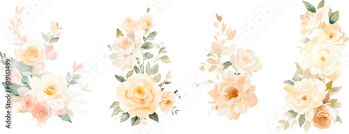Vector watercolor floral bouquets with gentle beige flowers  neutral watercolor floral arrangement. Perfect for wedding invitations  packages  save the date