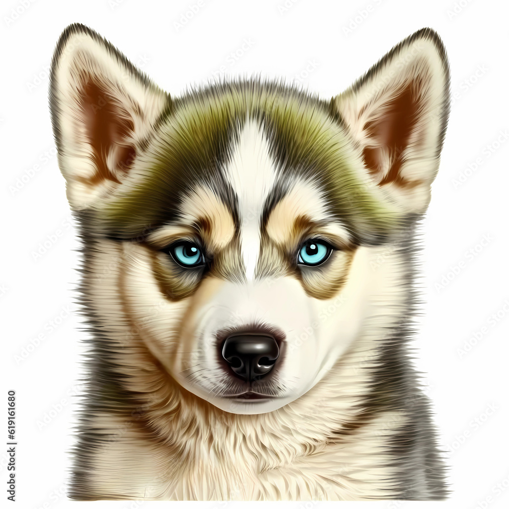 Siberian Husky puppy dog portrait, realistic.