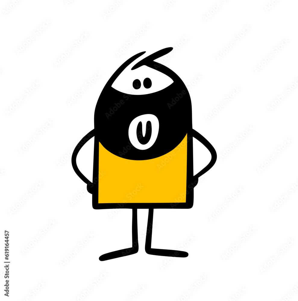 Cute friendly migrant man with a black beard of Arab appearance. Vector illustration of a cute stickman. Cute friendly migrant man with a black beard of Arab appearance. Vector illustration of a cute stickman.