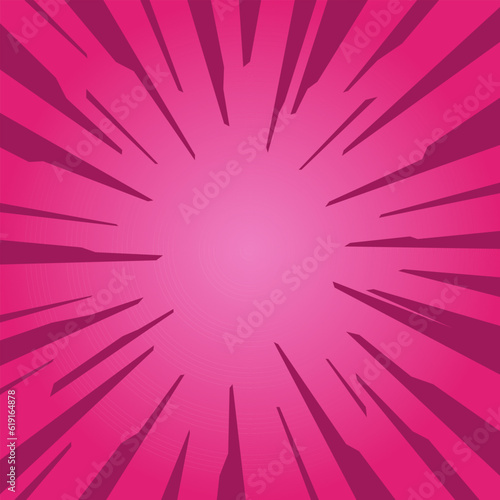 Vintage abstract background pink rays with gradient halftone comics background.