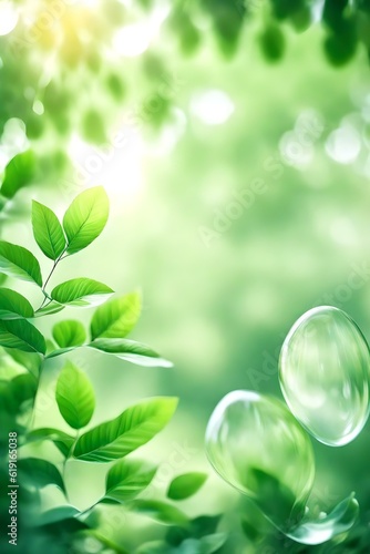 Abstract Blurred Green Color for Background, Blur Leaves at the Health Garden Outdoor and white Bubble focus, Portrait Photography Generative AI