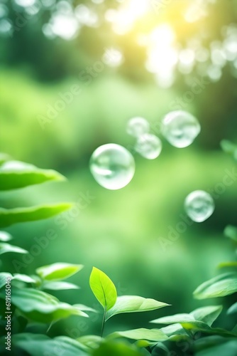 Abstract Blurred Green Color for Background, Blur Leaves at the Health Garden Outdoor and white Bubble focus, Portrait Photography Generative AI
