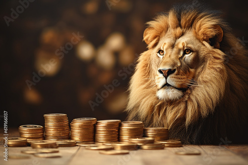 Lion several gold coins Generative AI