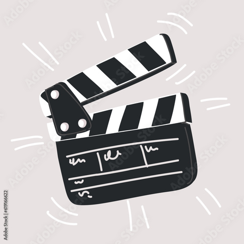 Cartoon illustration ofTwo movie clappers open slate board. Movie clapperboard. Clapper board clipping path included.