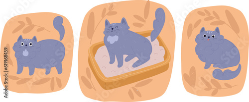 Cartoon illustration of Cat litter box. Pet supplies for pet shop.