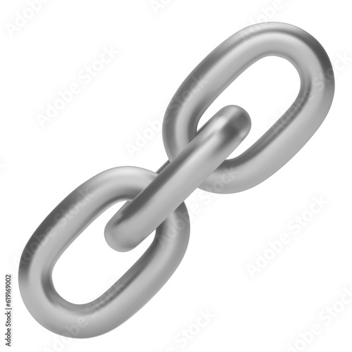 3d Realistic metal Chain or link Icon isolated on white background. Two chain links icon, Attach, Lock symbol.