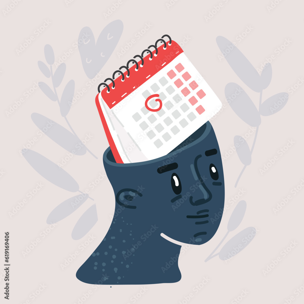 Cartoon illustration of Head Calendar inside head. Stock Vector Adobe