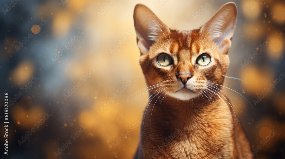 Abyssinian cat. Portrait of abyssinian cat photo. For banner,poster, site, web. Ai generated