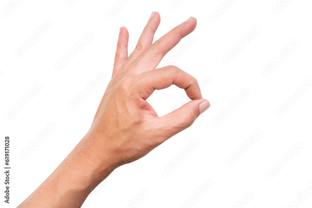 Men hands take gesture of okay sign isolated on white backgrounds Men hands take gesture of okay sign isolated on white backgrounds