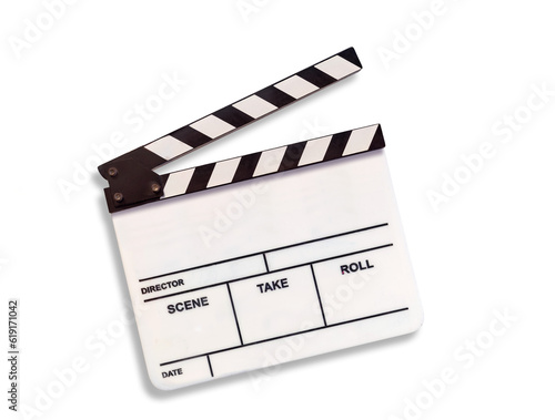 white film slate or movie clapperboard for filming on white background. isolate