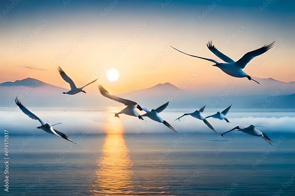 seagulls flying over the sea