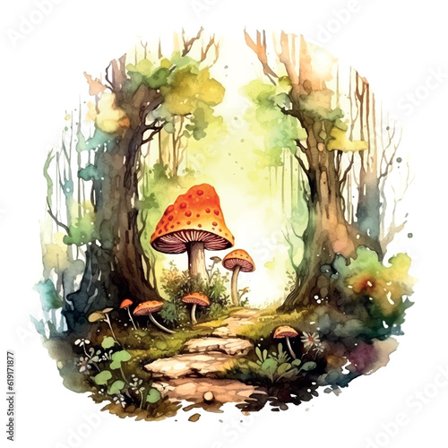 Watercolor magic forest watercolor for wallpaper design. Vintage great design for any purposes.