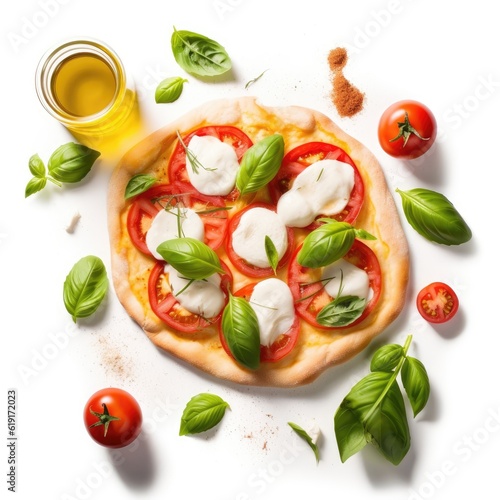 Pizza Margherita isolated on white (generative AI)