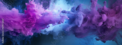 Motion Color drop in water, Ink swirling in Colorful cyberpunk and vaporwave abstraction. Fancy Dream Cloud of purple and blue ink under water. Generative AI.