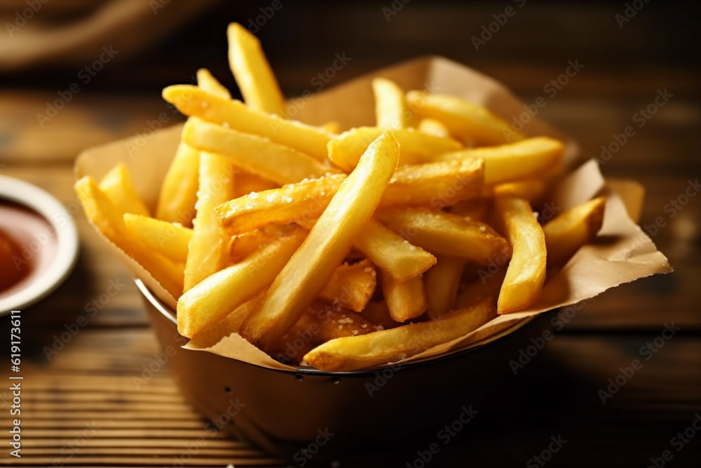 background french tasty meal potato chip snack food yellow fry fat. Generative AI. background french tasty meal potato chip snack food yellow fry fat. Generative AI.