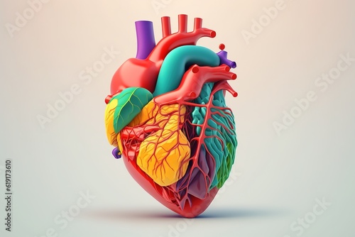 Heart. Cute cartoon healthy human anatomy internal organ character set with brain lung intestine heart kidney liver and stomach mascots. parts of living body organs in animated form. photo