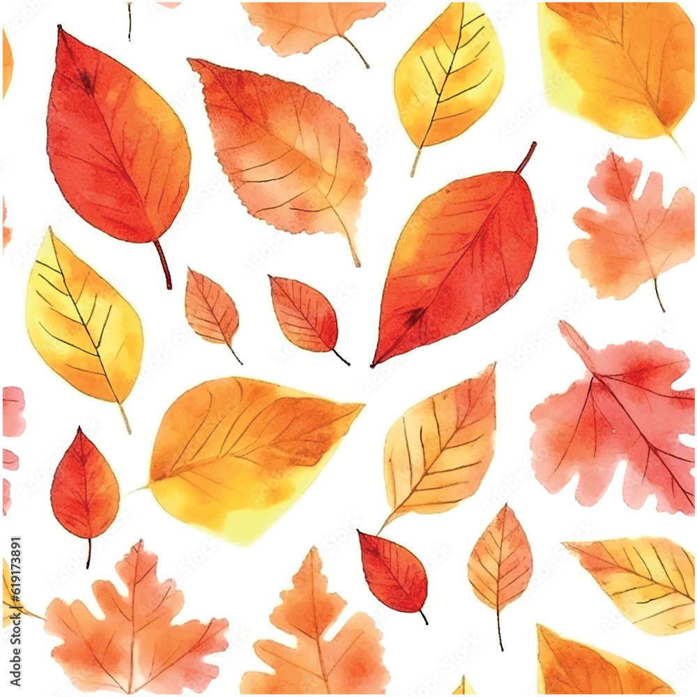 Modern abstract seamless pattern with orange autumn leaves pattern watercolor colorful background for wallpaper design.