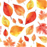 Modern abstract seamless pattern with orange autumn leaves pattern watercolor colorful background for wallpaper design.