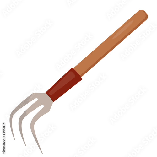 Garden tools hoe rake isolated on white background, gardening instrument hand rake in style flat, vector illustration isolated on white background