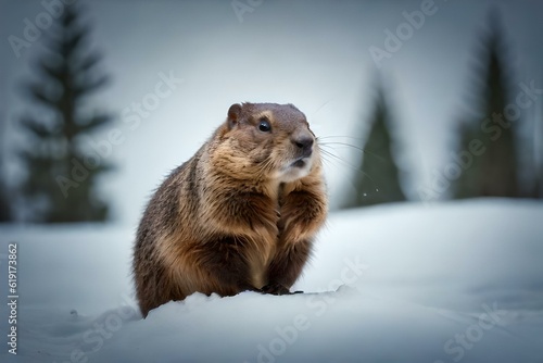 groundhog in the snow.
