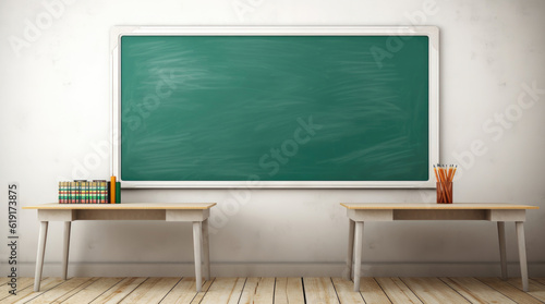 Empty classroom with green class board